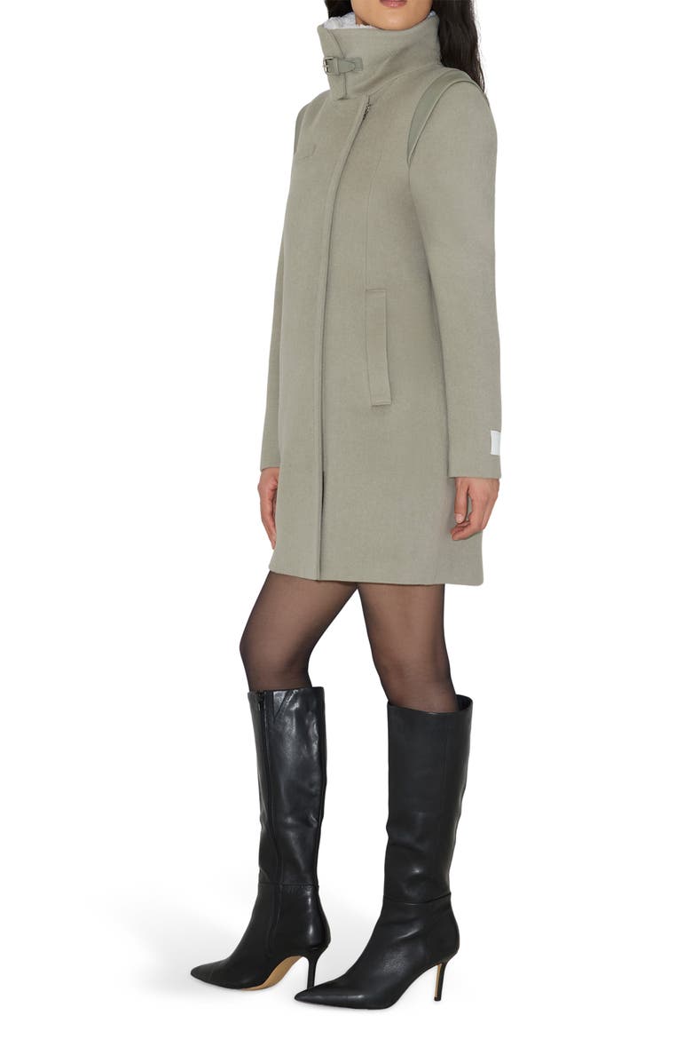 Kiana Mixed Media Wool Blend & Leather Coat, Alternate, color, SAGEBRUSH