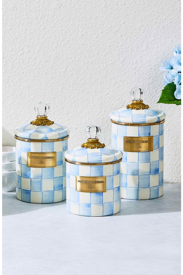 Sky Check Small Enameled Steel Canister, Alternate, color, SKY CHECK