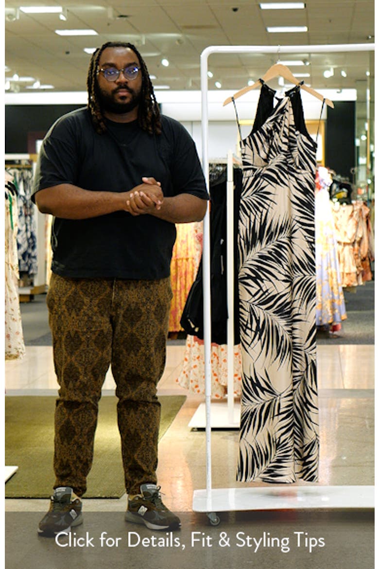 Bead Detail Palm Print Satin Sheath Gown video