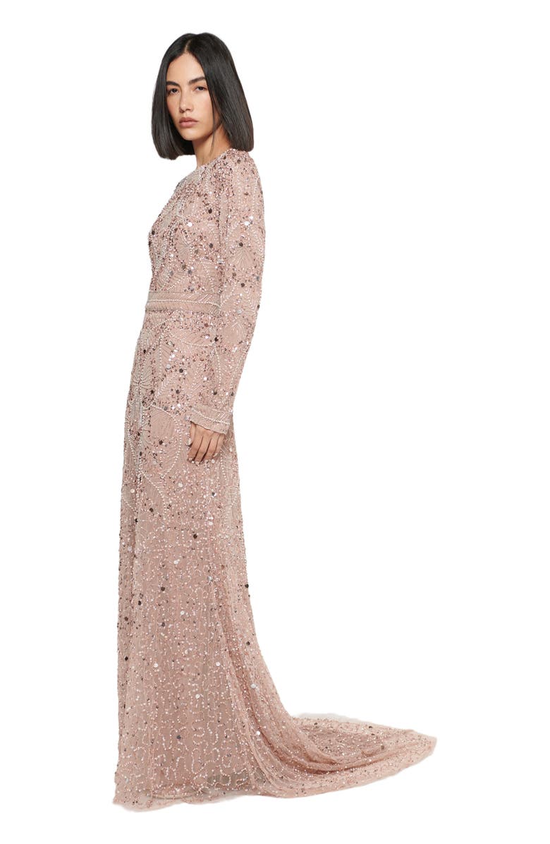 MARYISA Modest Embellished Sequin Beaded Dress Maxi in Blush, Alternate, color, 