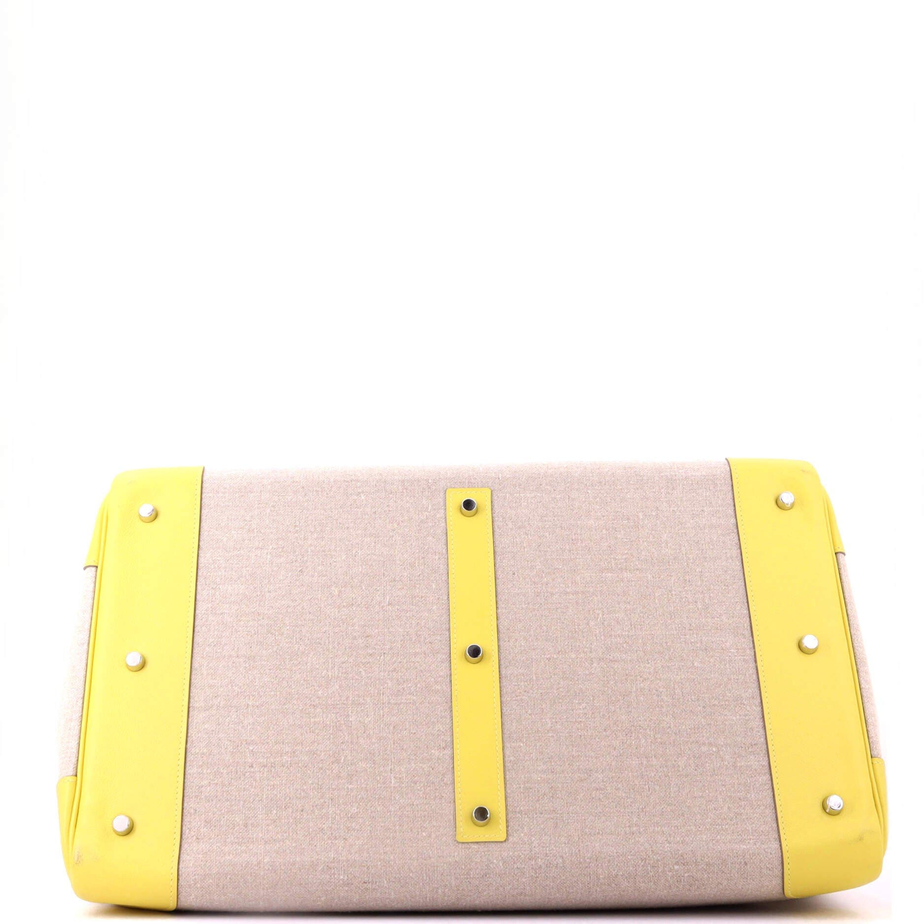 Pre-Owned Hermes HAC Birkin Bag Toile and Yellow Evercolor with Palladium Hardware 50, Alternate, color, Lime