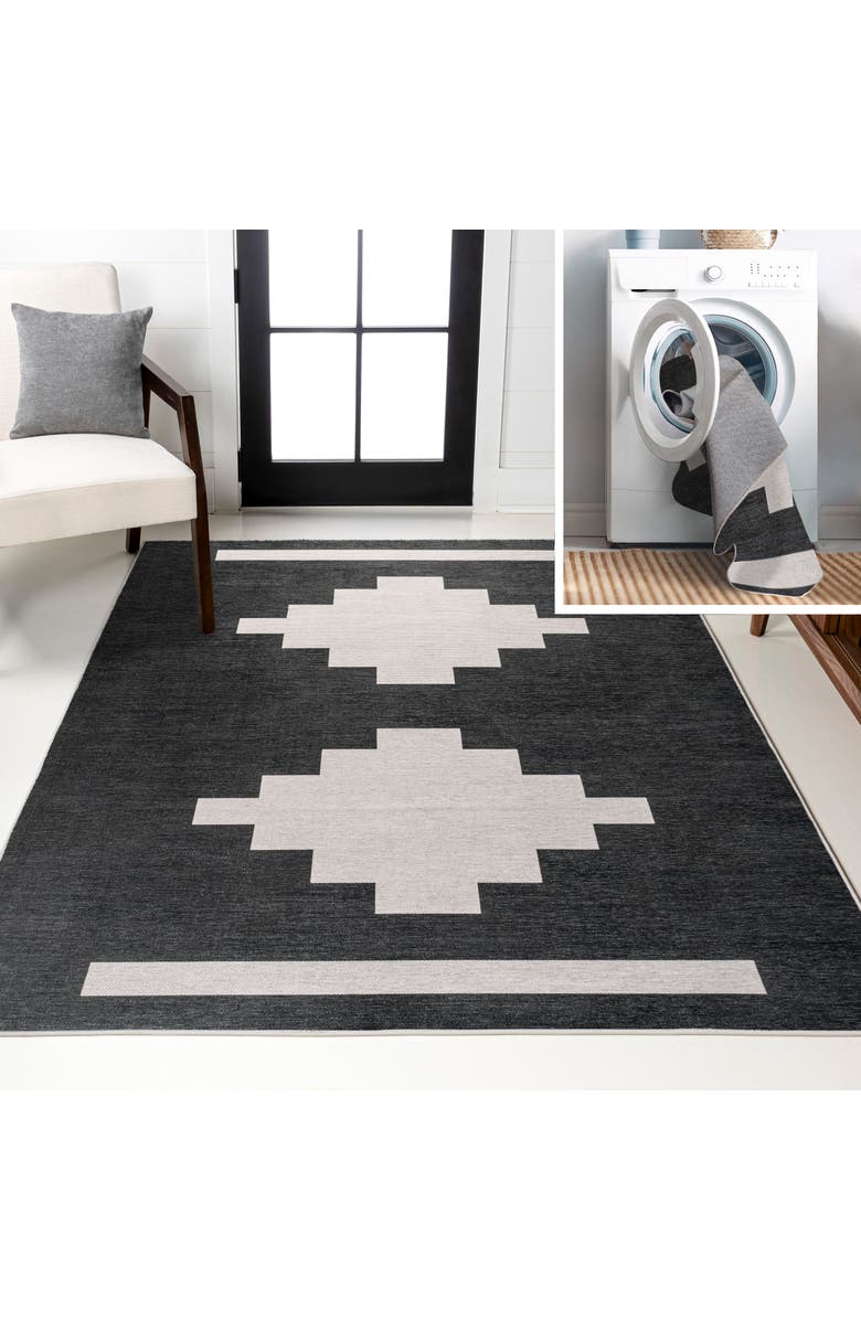 JONATHAN Y Adriel Geometric Medallion Machine-Washable Area Rug, Main, color, Black/Cream