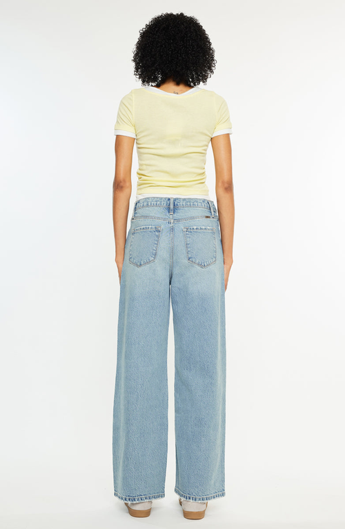 Kancan Cynn Low-slung Crossover Wide Leg Jeans In Blue