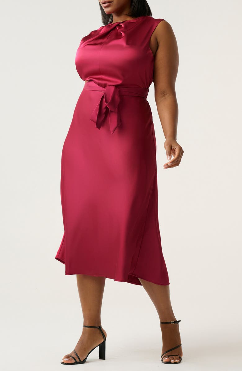 Estelle Emmi Sleeveless Satin Midi Dress, Alternate, color, Magenta