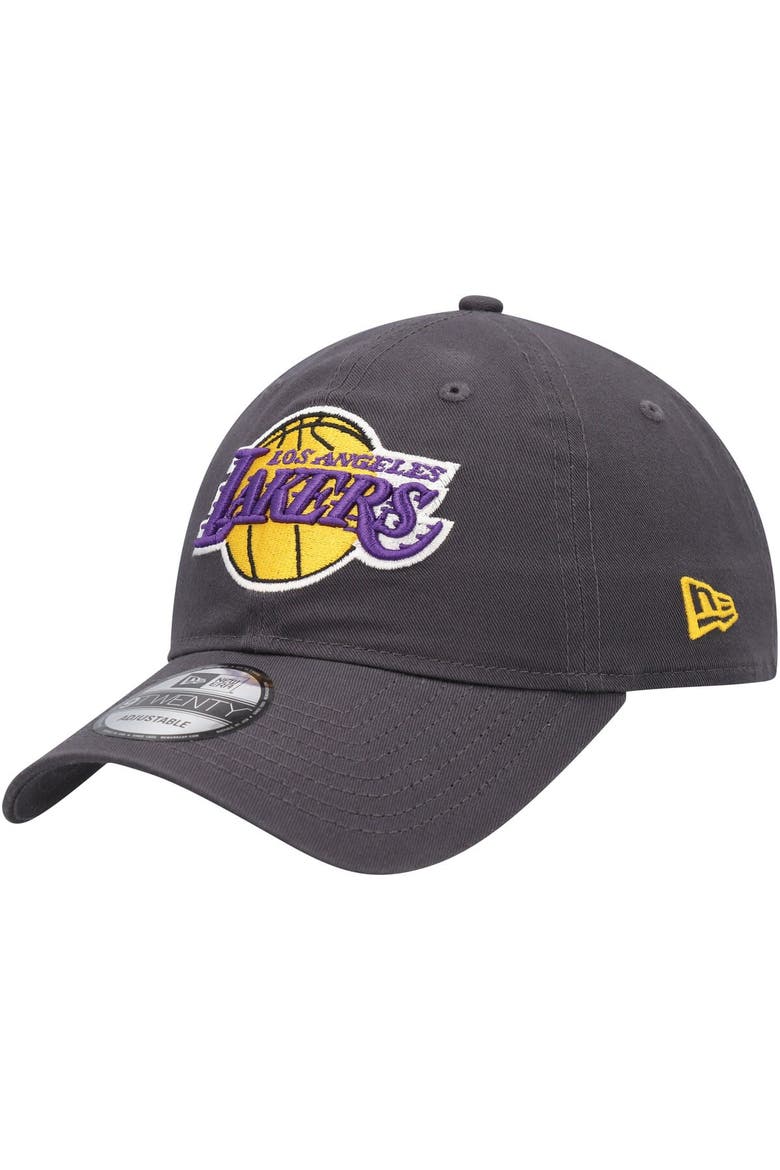 Men's New Era Charcoal Los Angeles Lakers Team 2.0 9TWENTY Adjustable Hat, Main, color, Charcoal