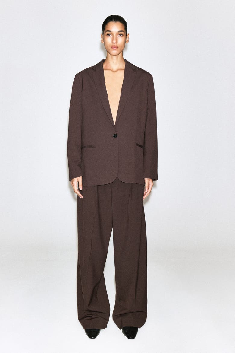 Relaxed Twill Wide-leg Pants, Alternate, color, DARK BROWN