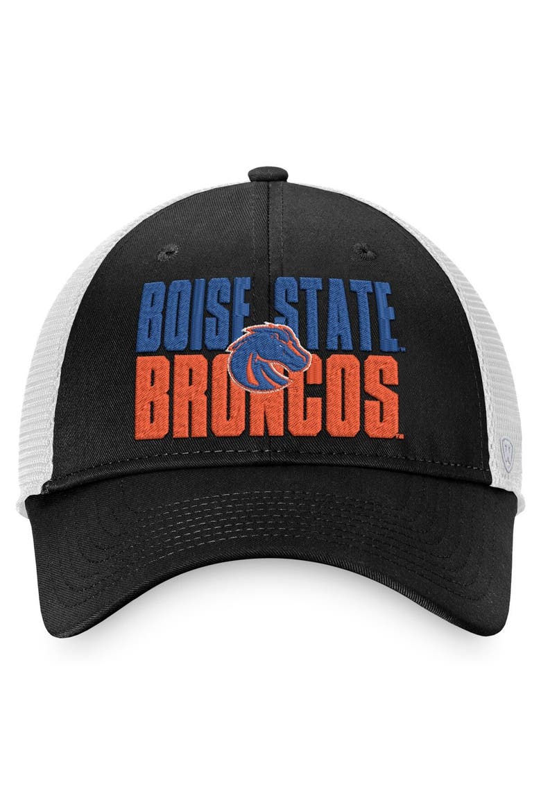 Men's Top of the World Black/White Boise State Broncos Stockpile Trucker Snapback Hat, Alternate, color, Black