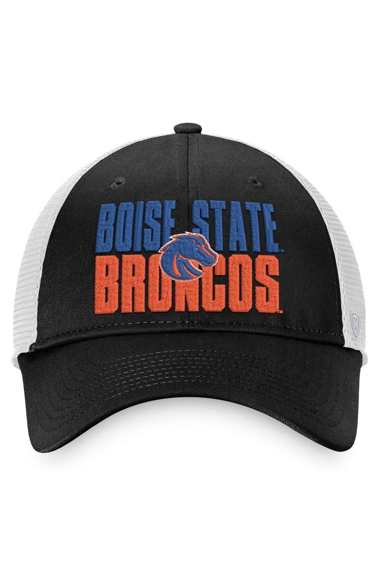 TOP OF THE WORLD Men's Top of the World Black/White Boise State Broncos Stockpile Trucker Snapback Hat, Alternate, color,