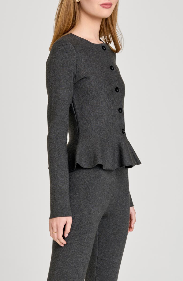 WAYF Brooklyn Peplum Cardigan, Alternate, color, Charcoal