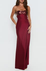 Princess Polly See the Vision Sequin & Satin Strapless Gown