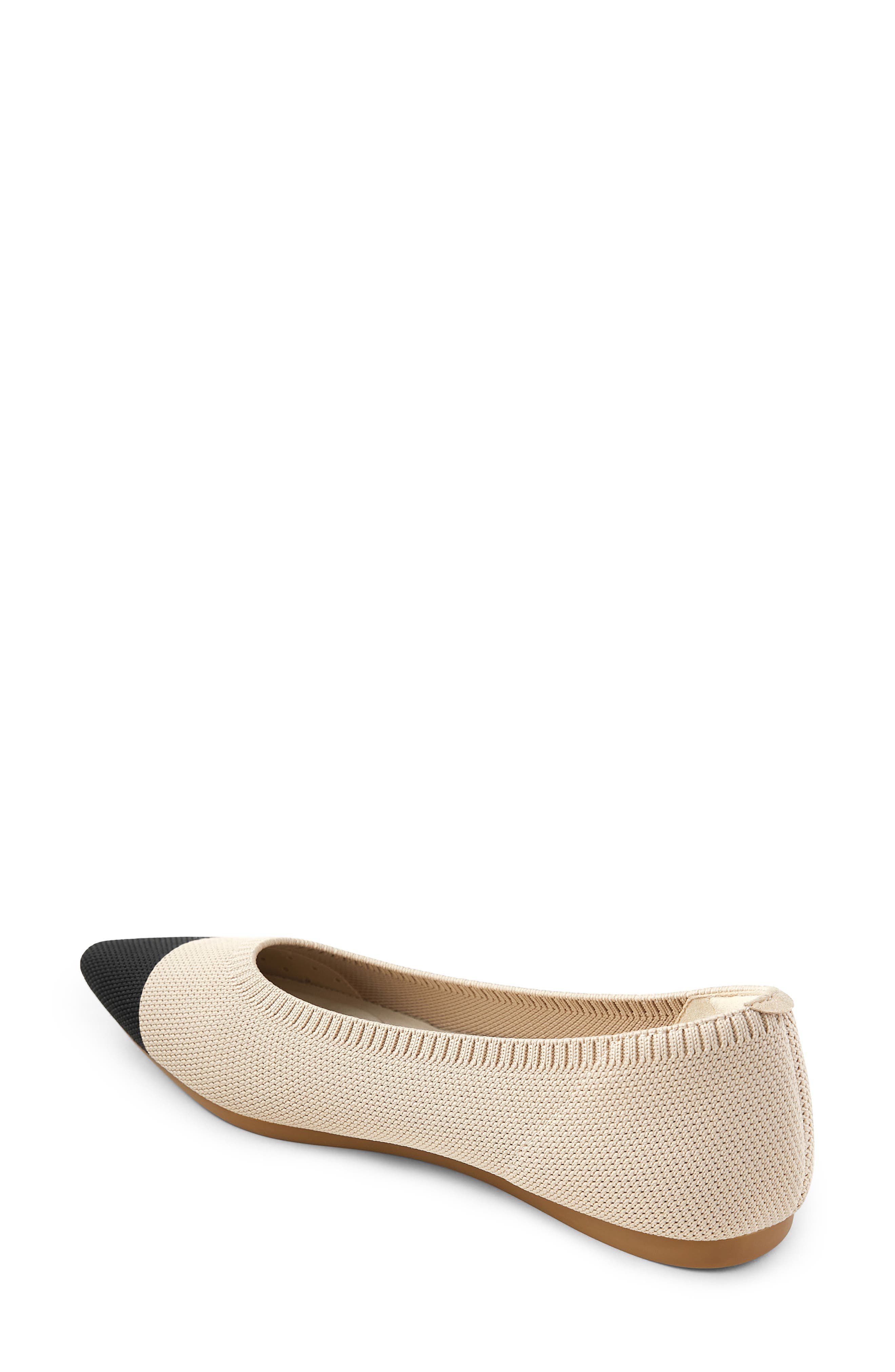 Aria 5 Pointed-Toe Ballet Flats, Alternate, color, ALMOND/ BLACK TIP