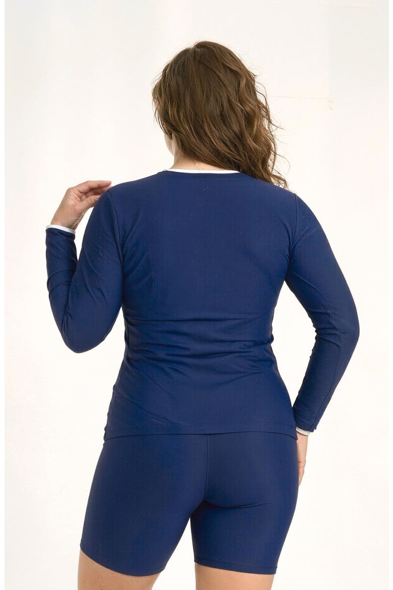 Plus Size Full Zip Peyton Swim Top Two-Toned Collection, Alternate, color, Navy & White