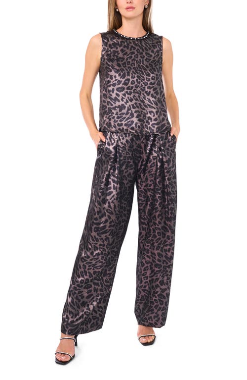 Vince Camuto Leopard Print Satin Tank In Black