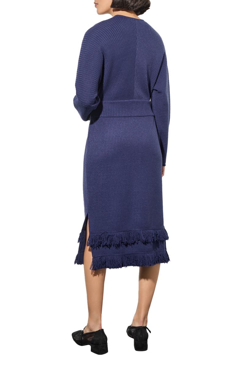 Ming Wang Fringe Long Sleeve Rib Dress, Alternate, color, 