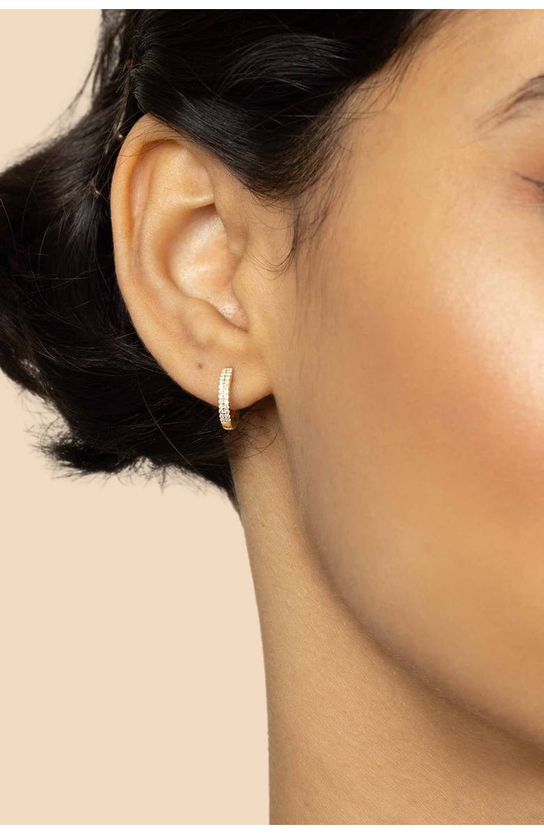 Oradina 14K Gold Twin Row Diamond Mini Hoops, Alternate, color, White Gold - Diamonds