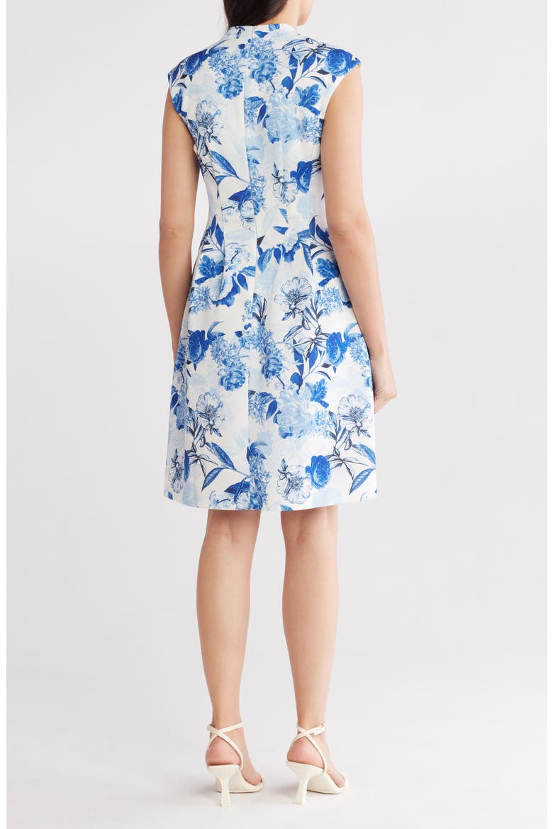 Floral Scuba Knit Fit & Flare Dress, Alternate, color, WHITE/BLUE FLORAL