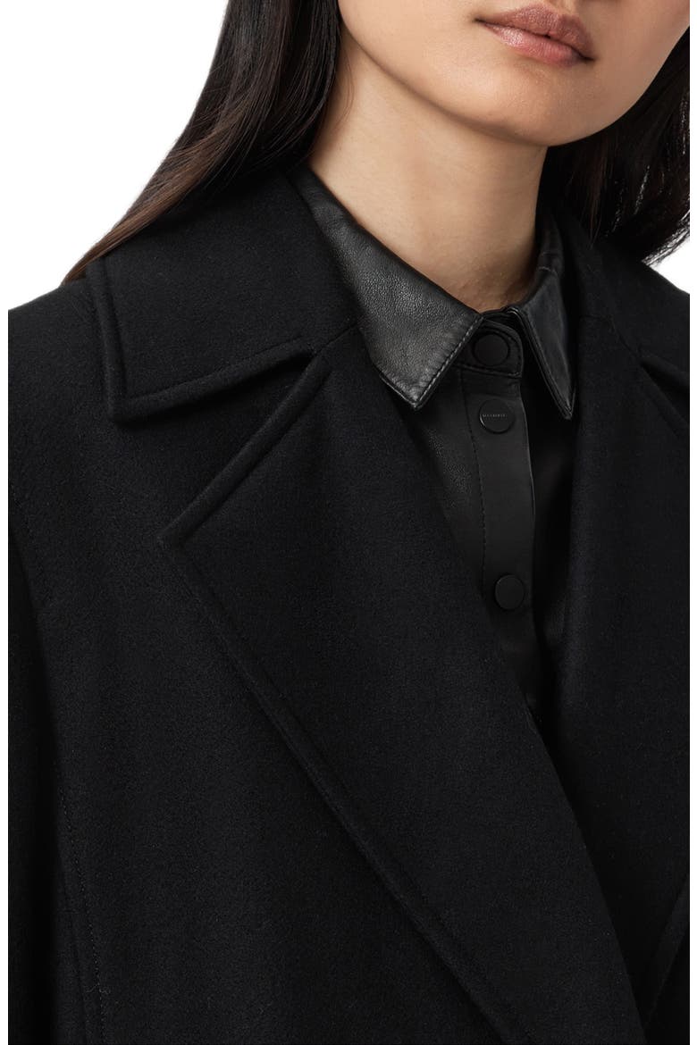 Sellma Leather Trim Wool Blend Coat, Alternate, color, BLACK