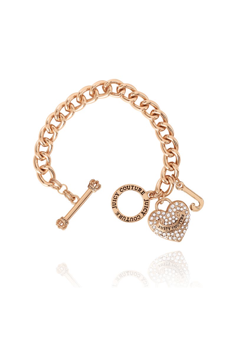 Toggle Bracelet with Crystal Heart Charm, Alternate, color, Gold