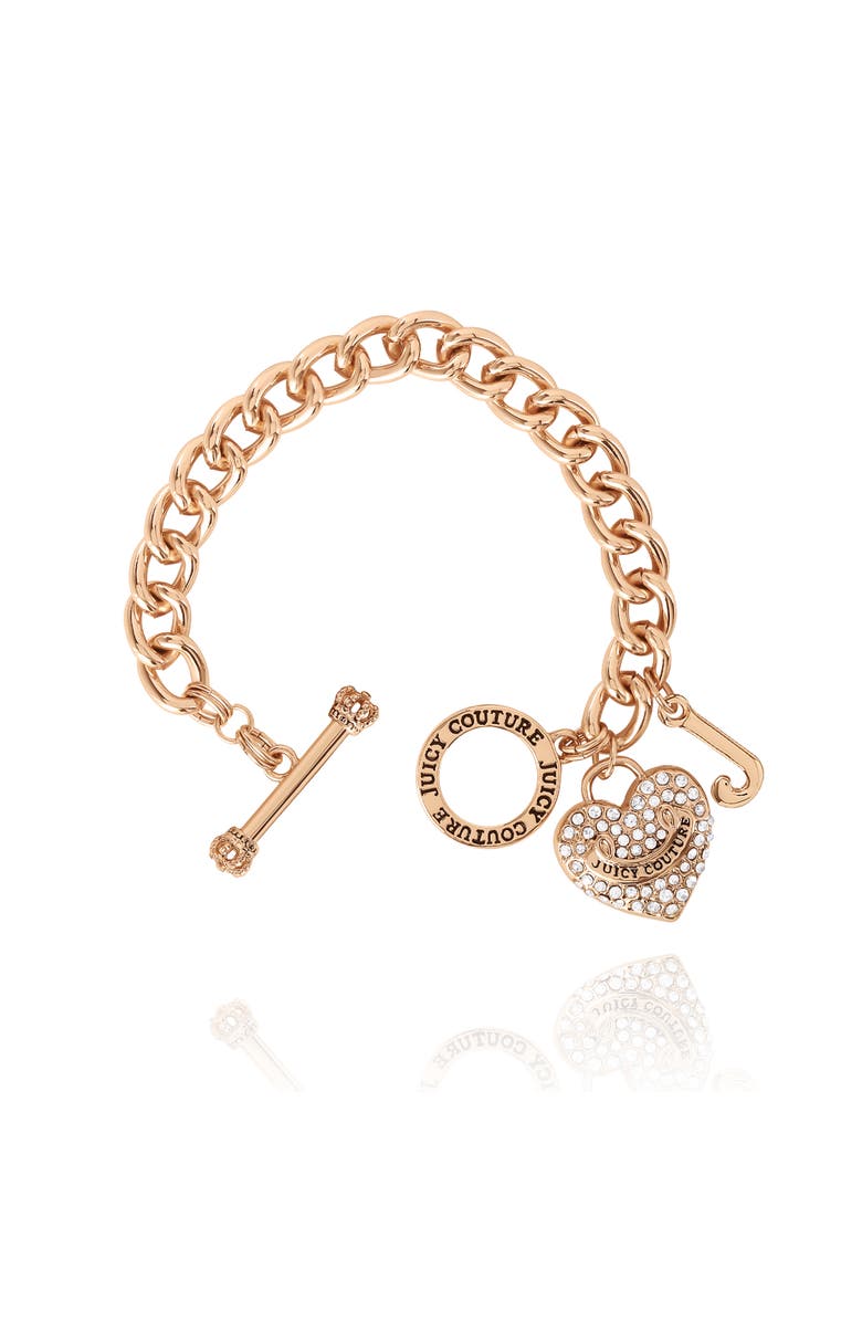 Juicy Couture Toggle Bracelet with Crystal Heart Charm, Alternate, color, Gold