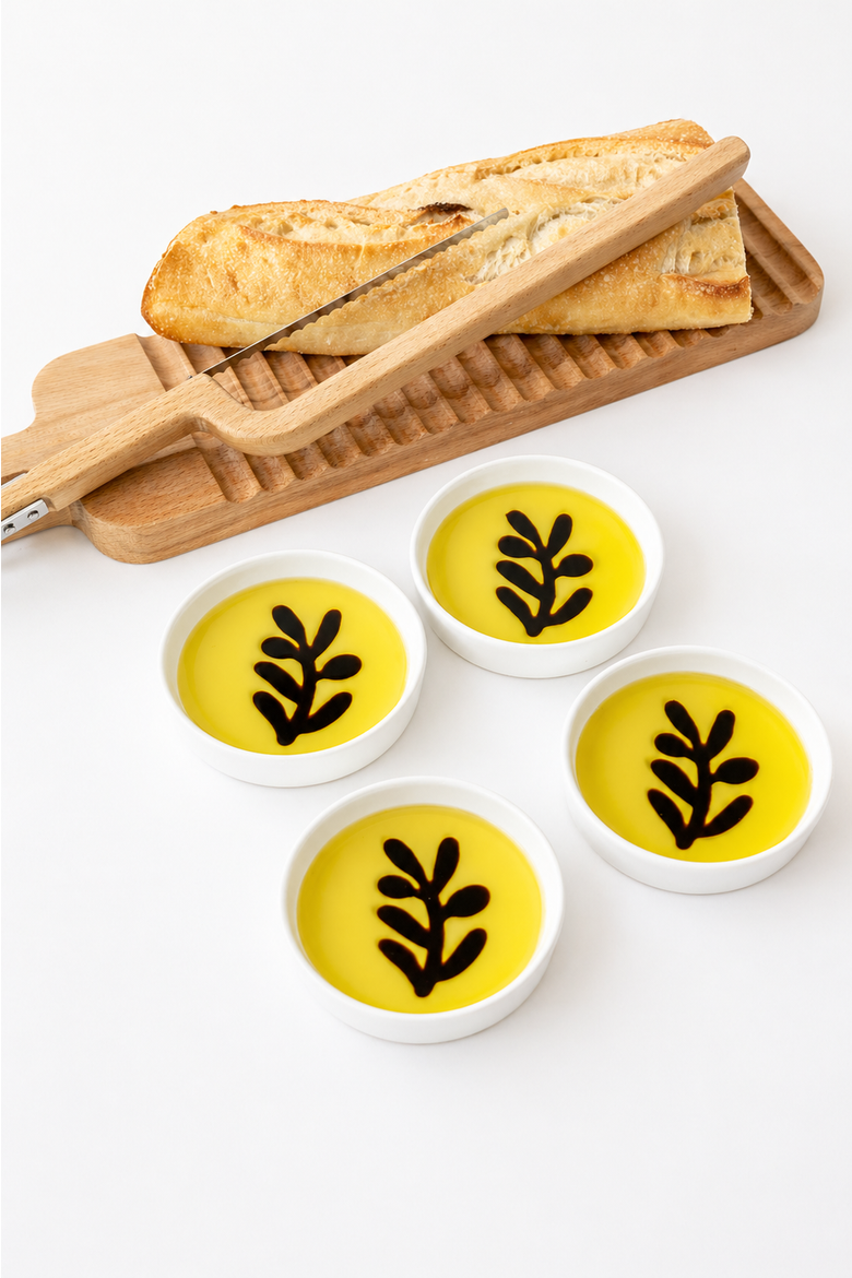 Olive Oil and Balsamic Vinegar Individual Olive Branch Dipping Plates, Set of 4, Alternate, color, White