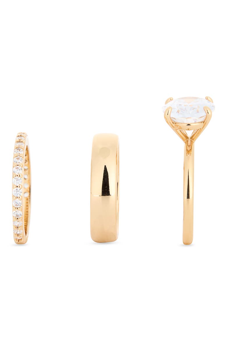 Set of 3 Cubic Zirconia Solitaire and Bands, Alternate, color, CLEAR- GOLD