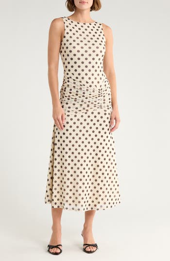 Afrm Los Angeles Loren Polka Dot Sleeveless Dress In Neutral