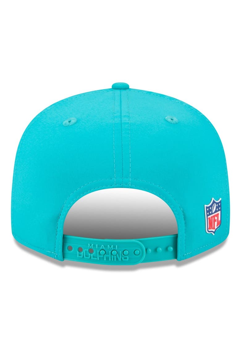 Men's New Era Aqua Miami Dolphins 2025 Sideline  Split Panel 9FIFTY Snapback Hat, Alternate, color, Aqua