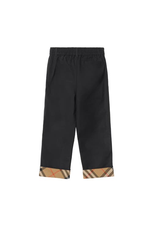 Burberry Childrens Check Turn-up Cotton Trousers In Black