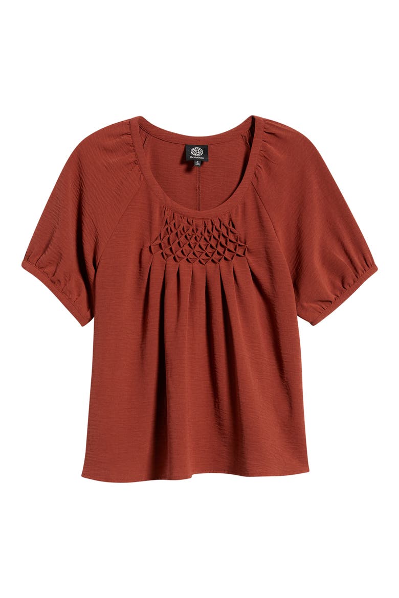 Smock Pleat Knit Top, Alternate, color, BRANDY BROWN