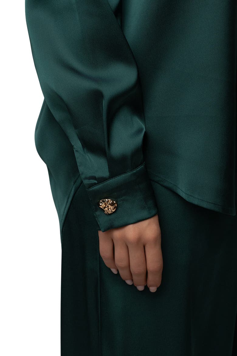 Island Ease Collared Satin Top, Alternate, color, Emerald