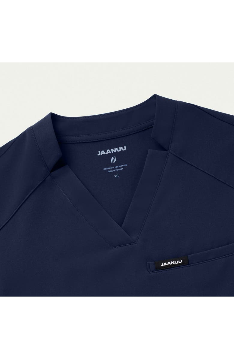 JAANUU Helia Women's 3-Pocket Slim Notched V-Neck Scrub Top, Alternate, color, Midnight Navy