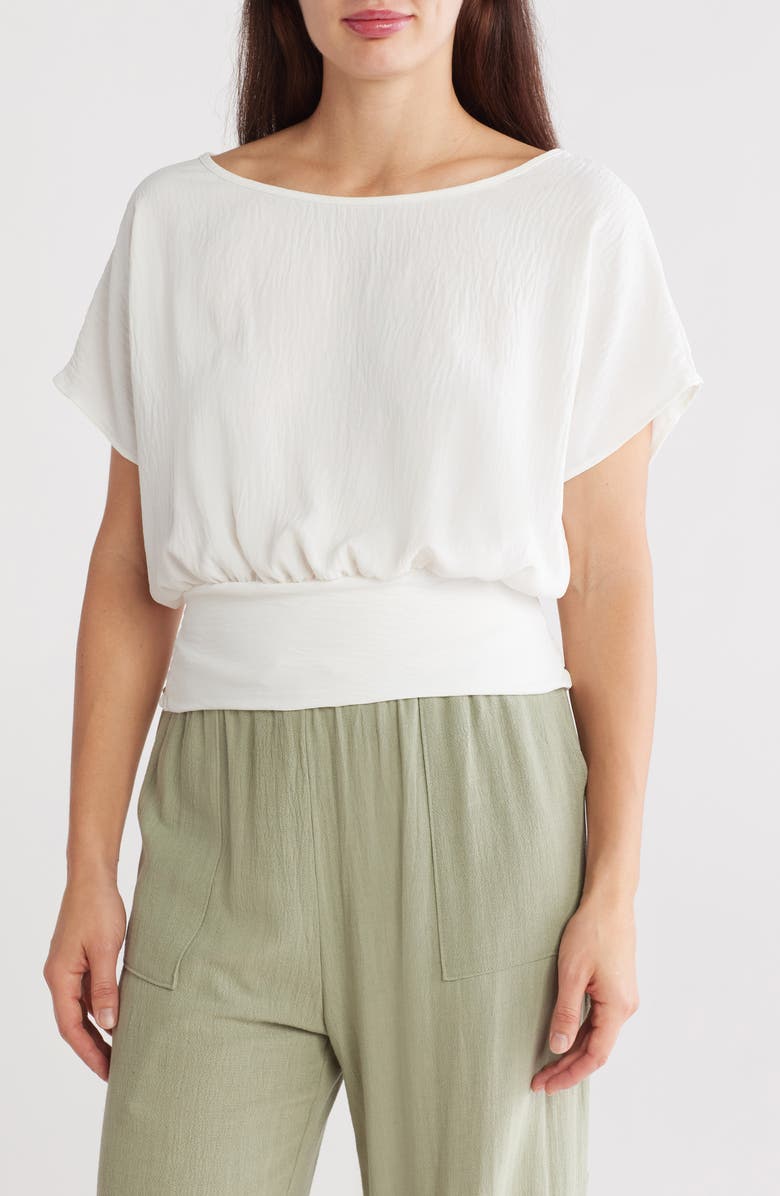 Renee C Short Sleeve Smocked Hem Blouson Top, Main, color, White