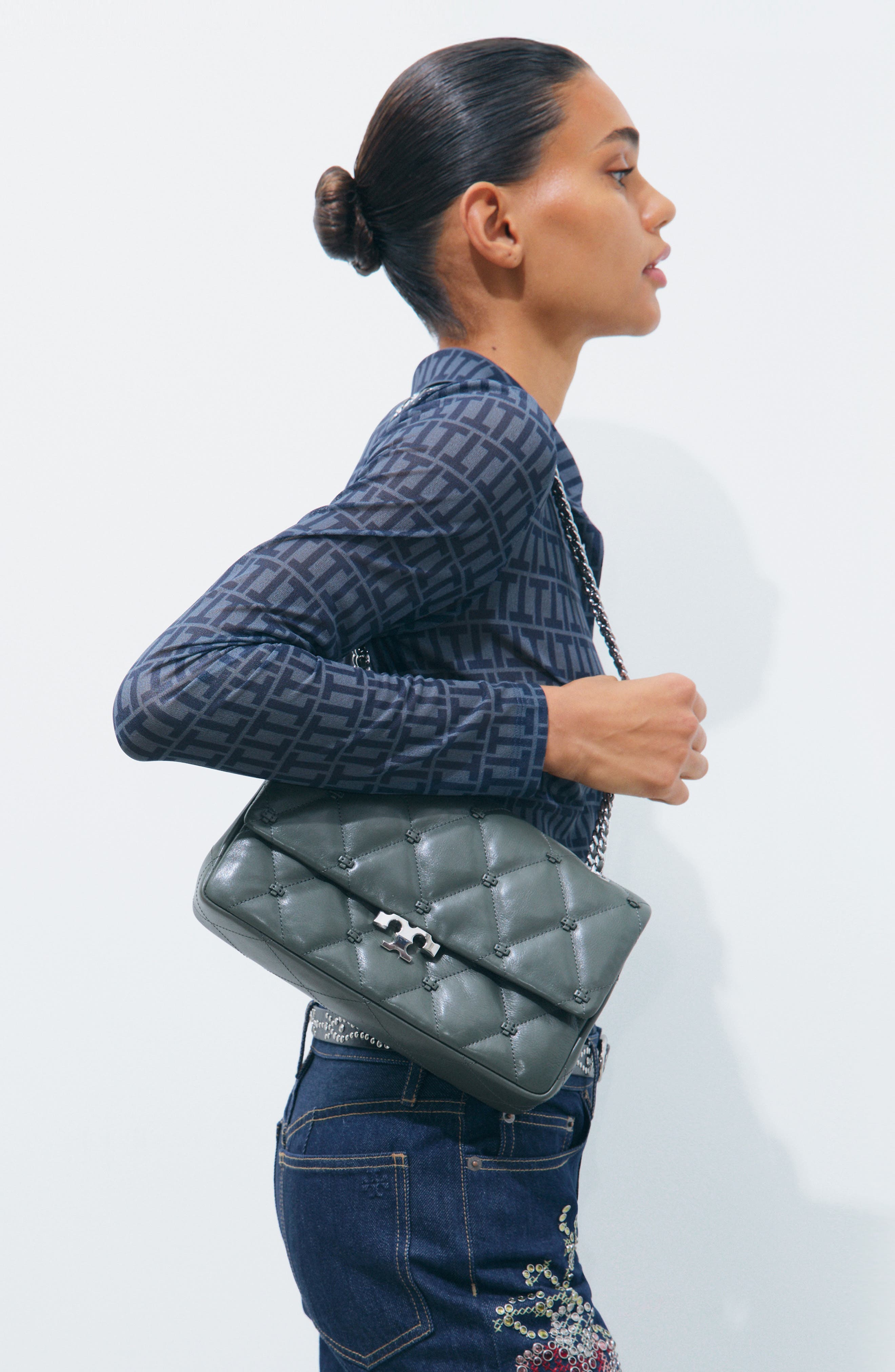 Bunny Knot Leather Shoulder Bag, Alternate, color, OBSIDIAN