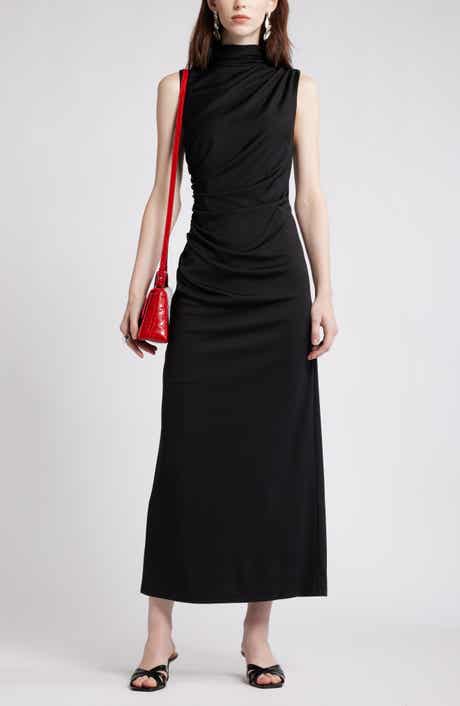 Ruched Mock Neck Sleeveless Maxi Dress