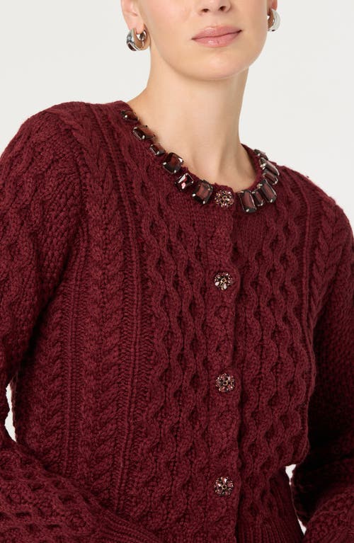 Astr The Label Cathryn Embellished Cardigan In Burgundy