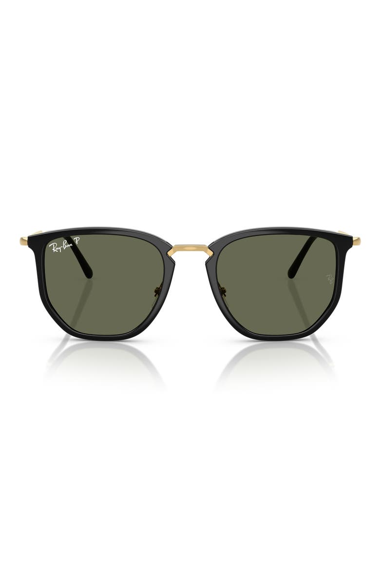50mm Small Polarized Irregular Sunglasses, Main, color, BLACK / POLAR GREEN