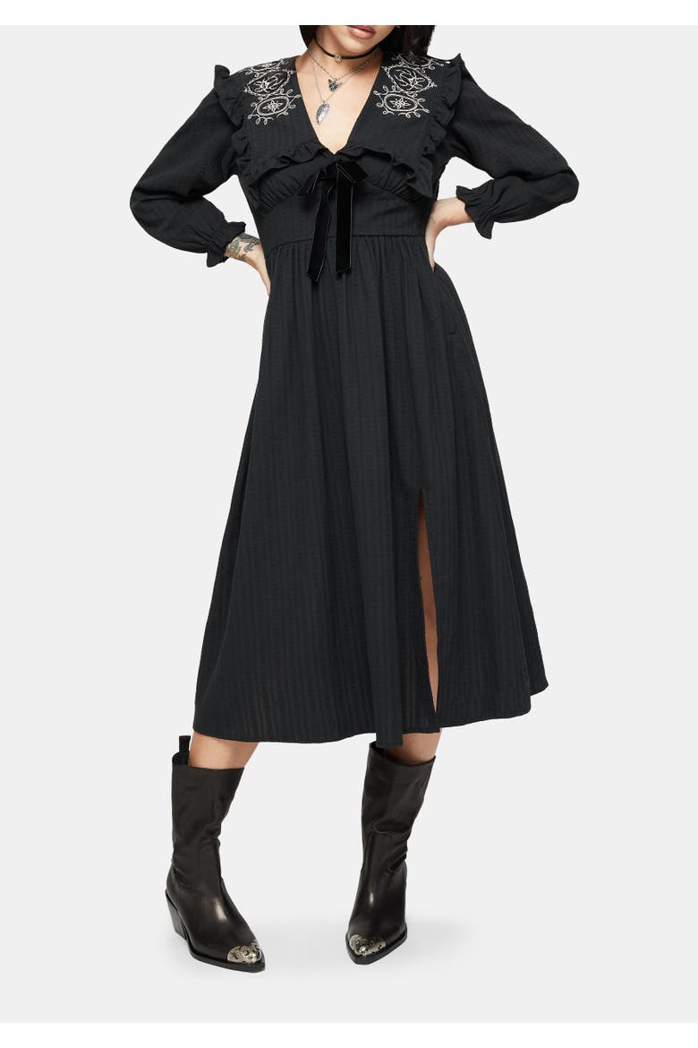 Alira Bug Embroidered Cotton Midi Dress, Main, color, Black