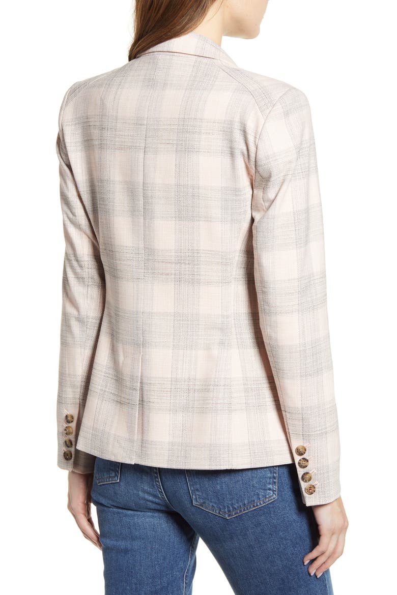 Slim Fit Plaid Cotton Double Breasted Blazer, Alternate, color, PLAID- BALLERINA PINK MULTI
