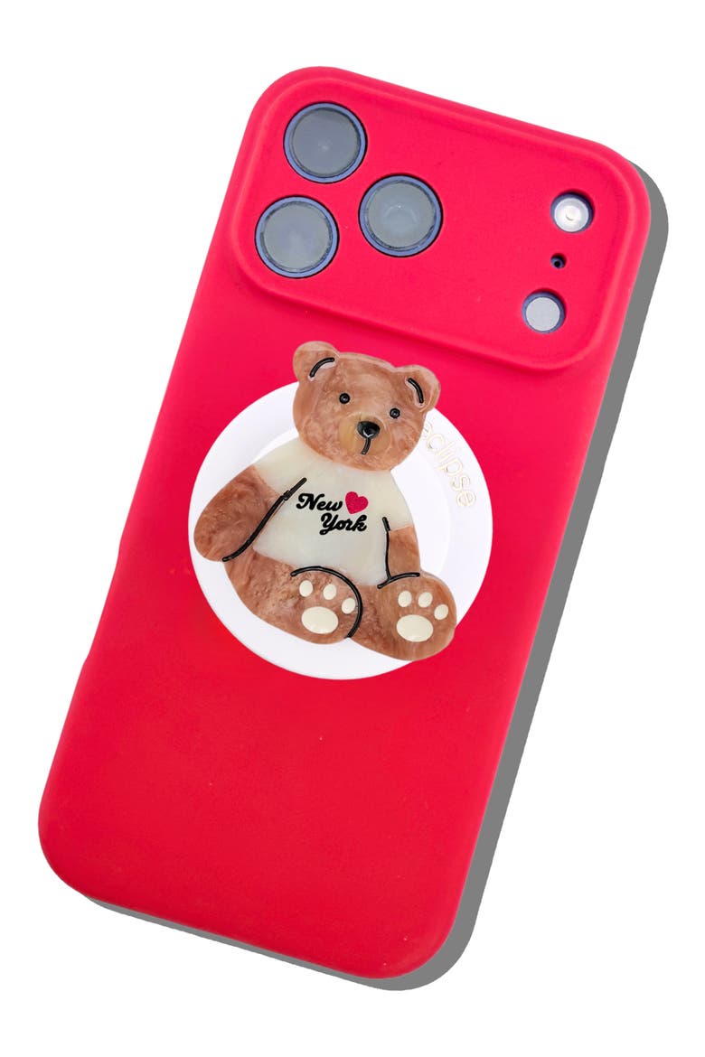 Hand Painted New York Teddy Bear Phone Grip, Alternate, color, BROWN