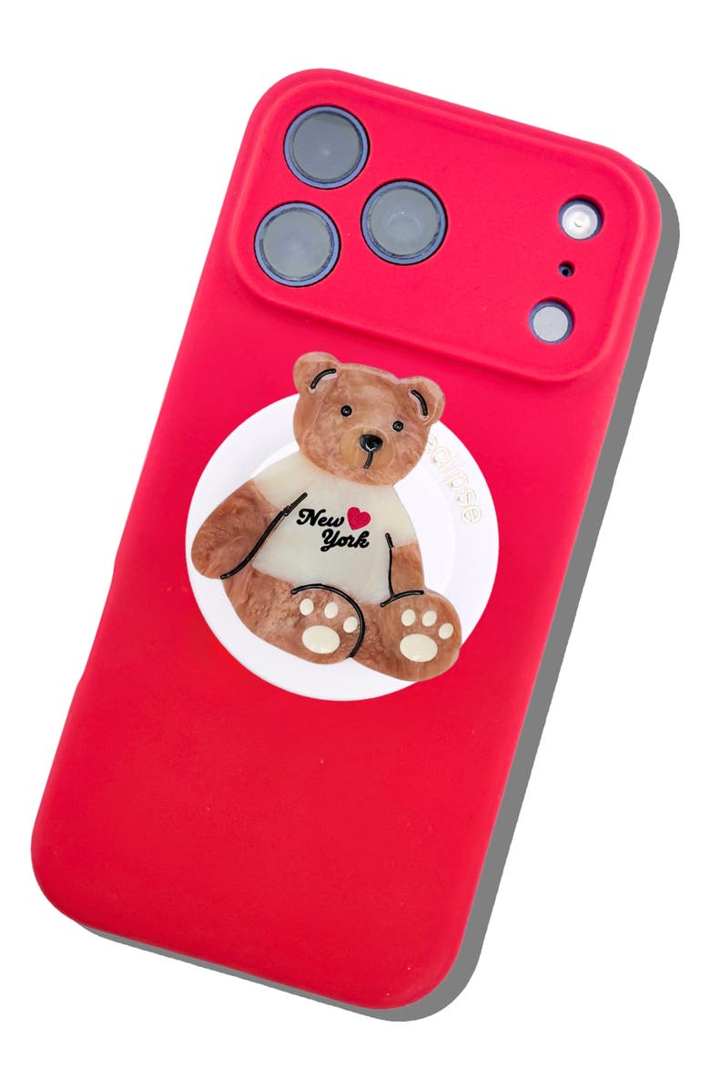 Solar Eclipse Hand Painted New York Teddy Bear Phone Grip, Alternate, color, Brown