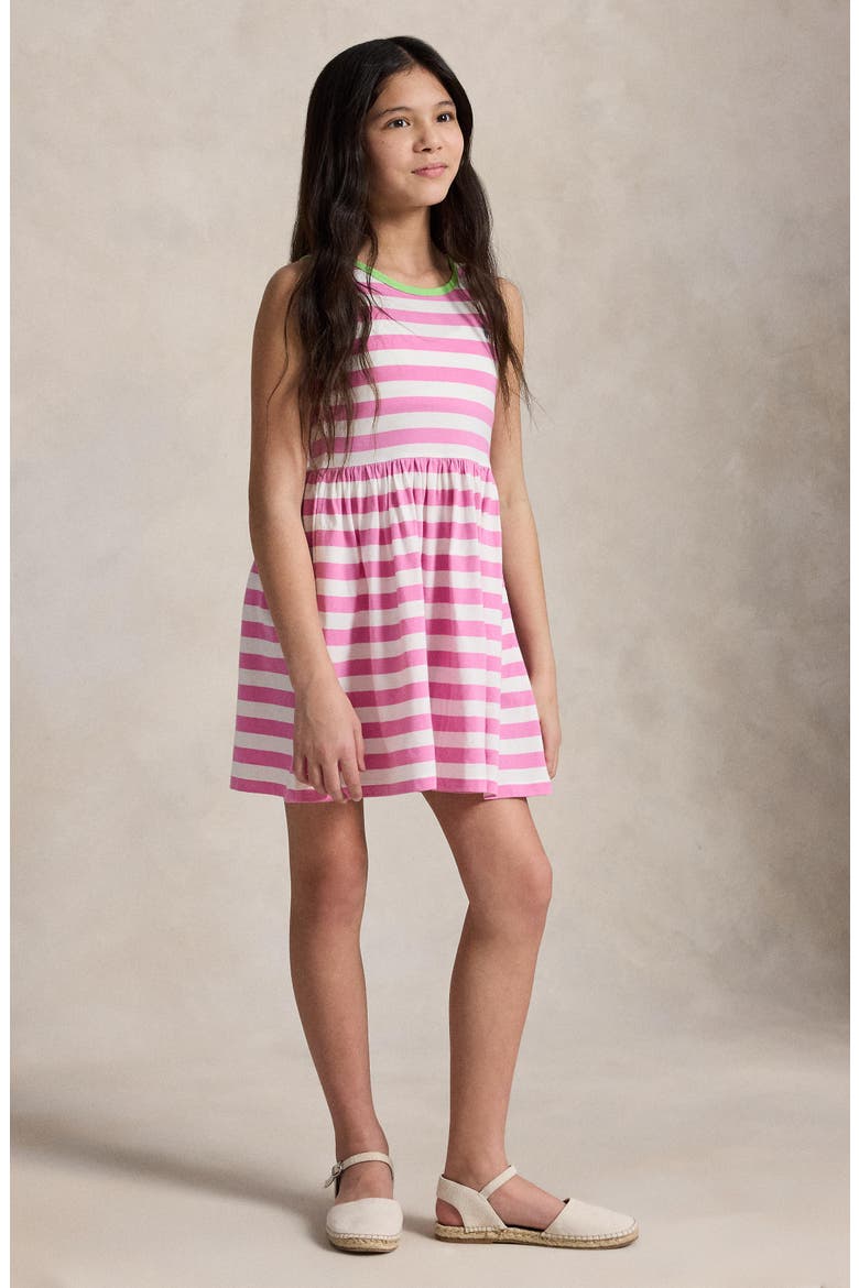Kids' Stripe Cotton Jersey Sleeveless Dress, Alternate, color, LAGUNA PINK/ WHITE