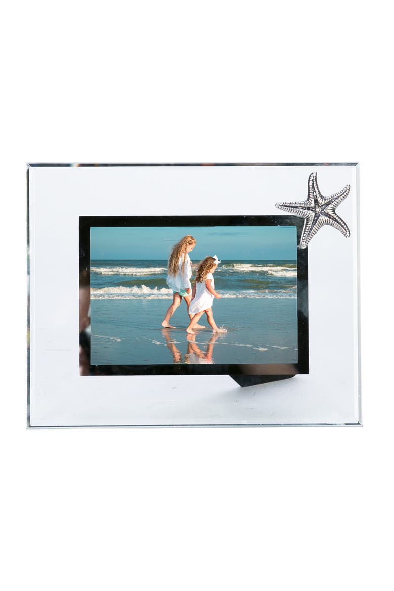 4X6 Pewter Starfish Glass Picture Photo Frame, Main, color, White