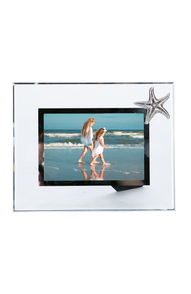 Beachcombers 4X6 Pewter Starfish Glass Picture Photo Frame, Main, color, White