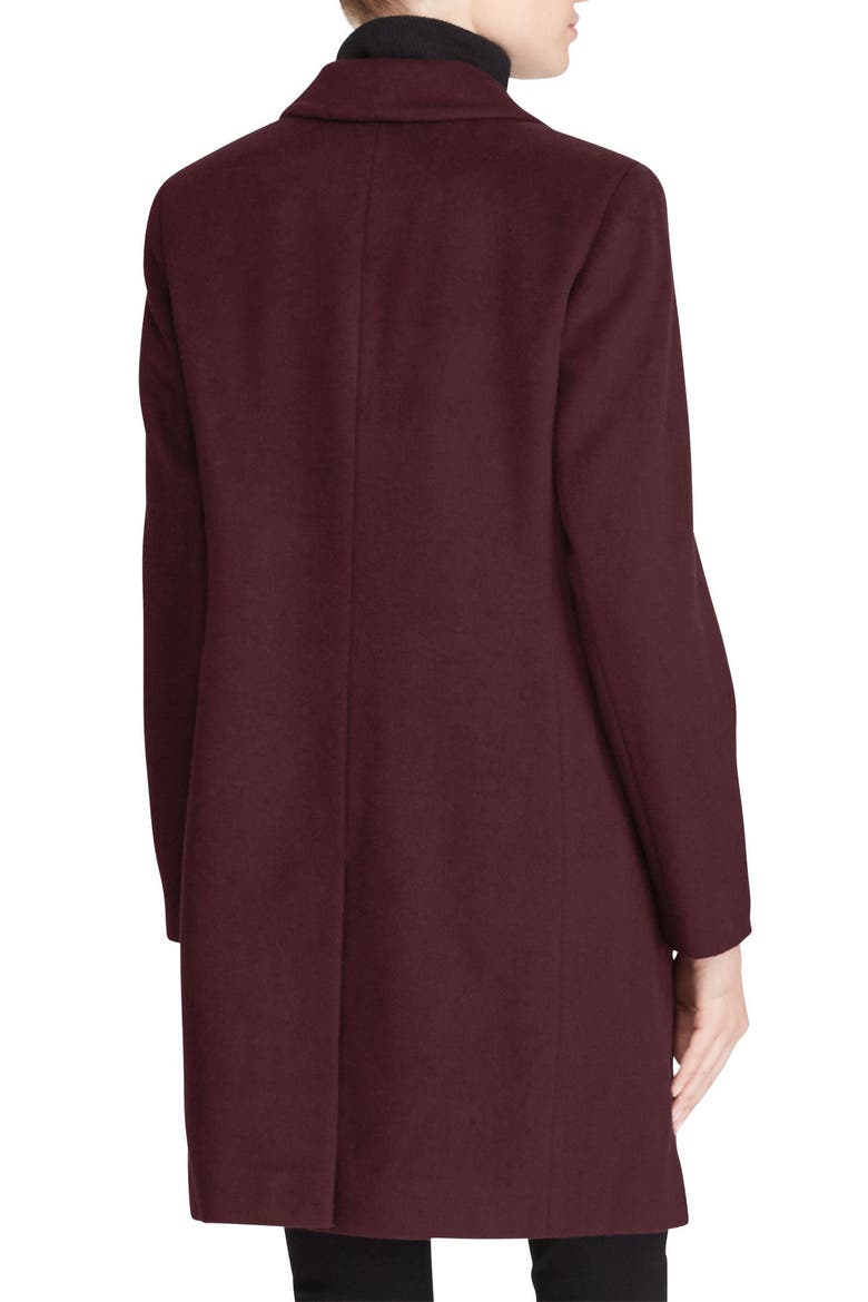 Wool Blend Reefer Coat, Alternate, color, BURGUNDY