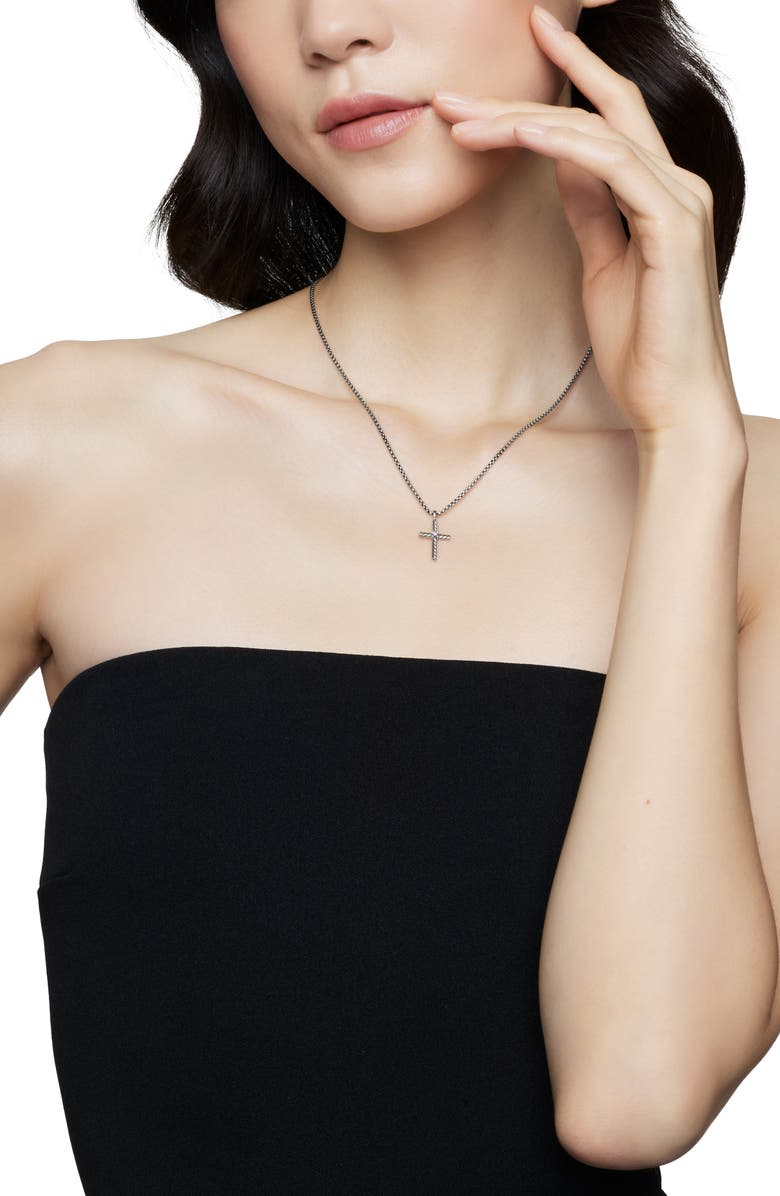 David Yurman Cable Classics Cross with Diamond on Chain, Alternate, color, Diamond