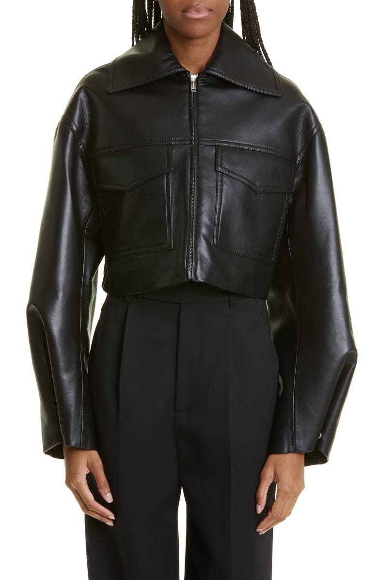 Nanushka Sapir Slim Fit Crop Leather Jacket, Alternate, color, 