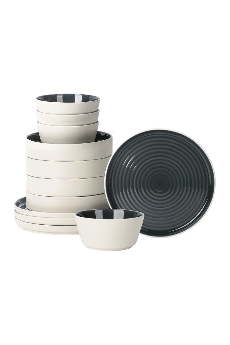 Elica Stoneware 12-Piece Dinnerware Set, Main, color, Black and Beige