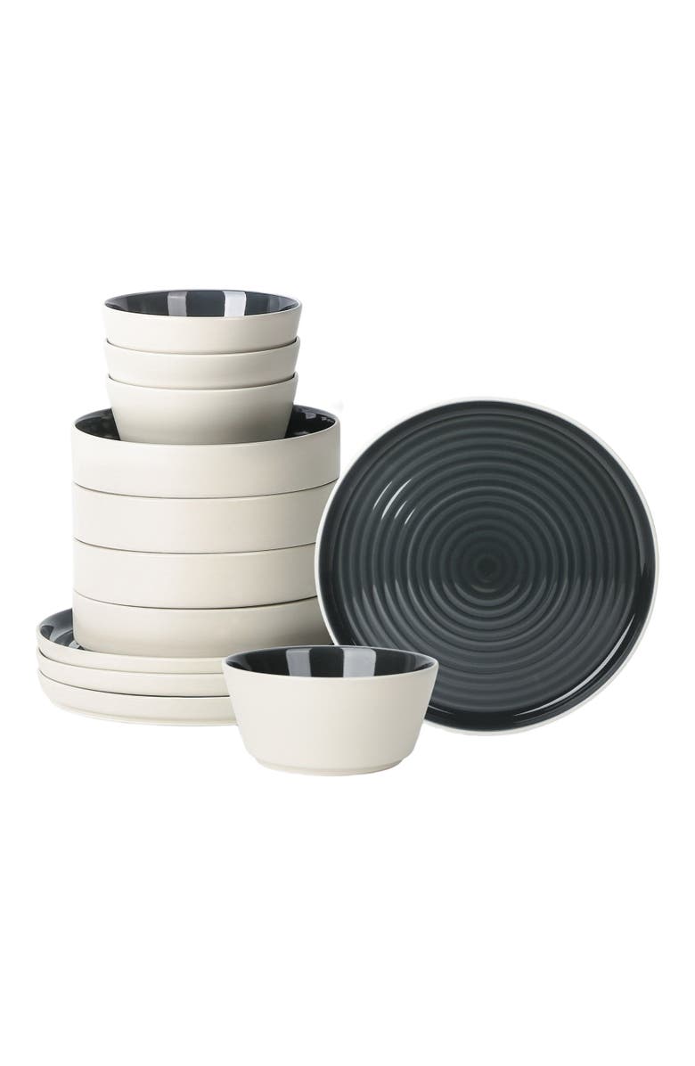 Stone Lain Elica Stoneware 12-Piece Dinnerware Set, Main, color, Black And Beige