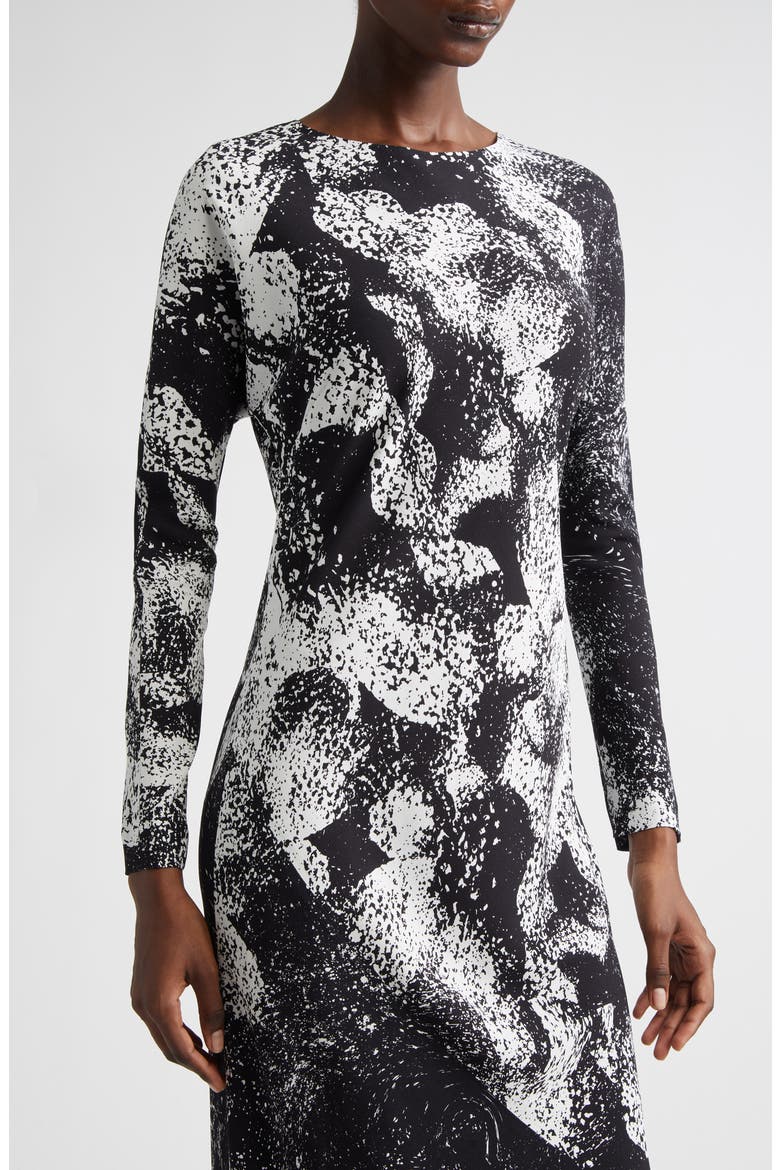 Davion Abstract Floral Long Sleeve Midi Dress, Alternate, color, BLACK