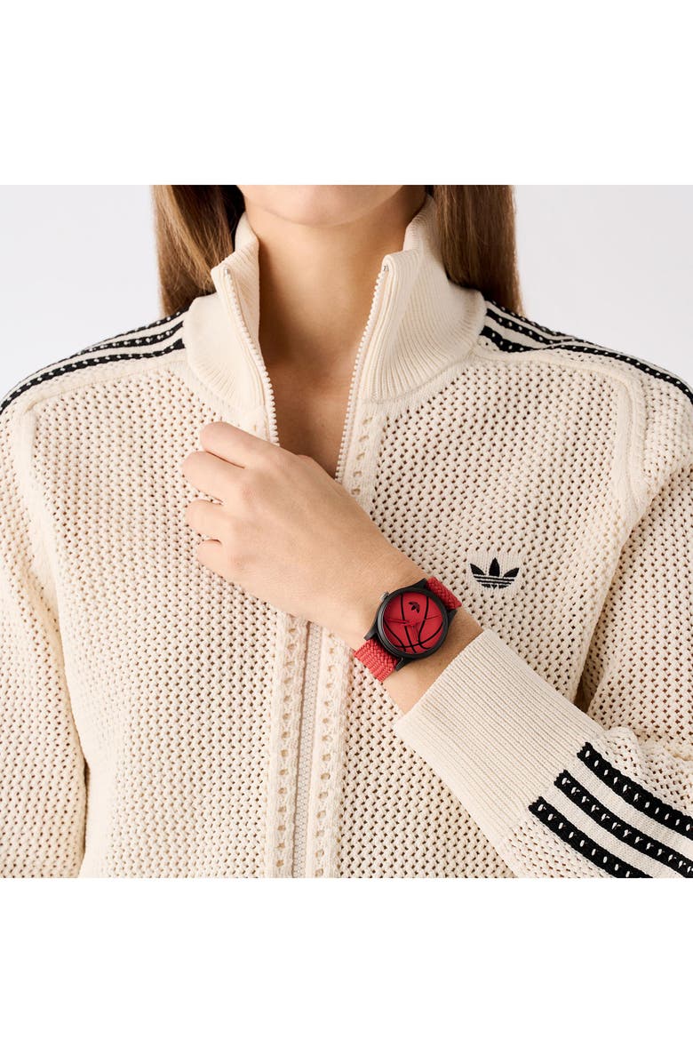 adidas AO Style Red Basketball Dial Webbing Strap Watch, 39mm, Alternate, color, Red